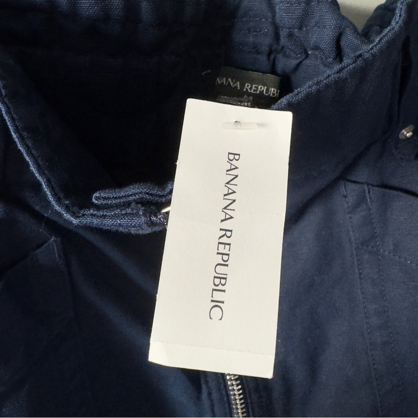 Banana Republic cotton/linen navy Blue Shorts paperbag waist zip up zipper front