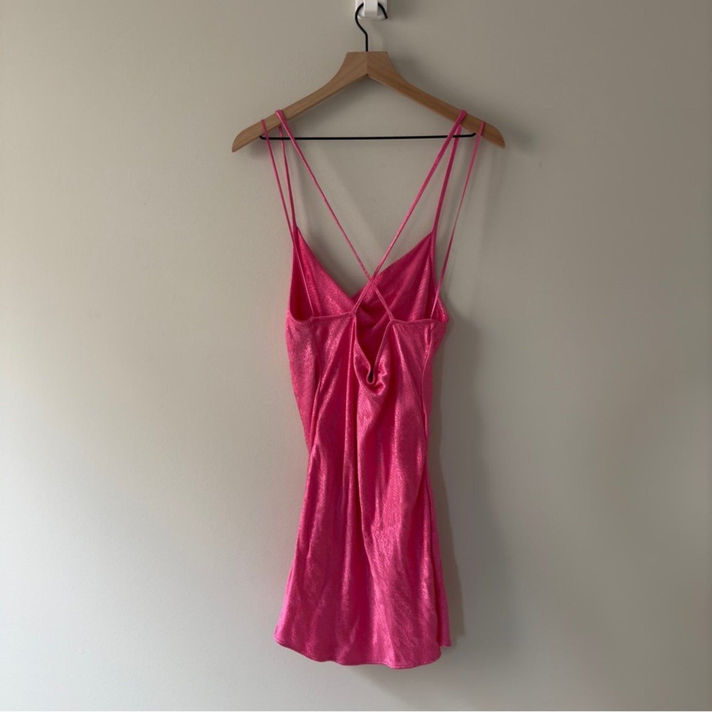 Zara snake print Satin hot Pink Slip Dress faux wrap spaghetti straps mini party