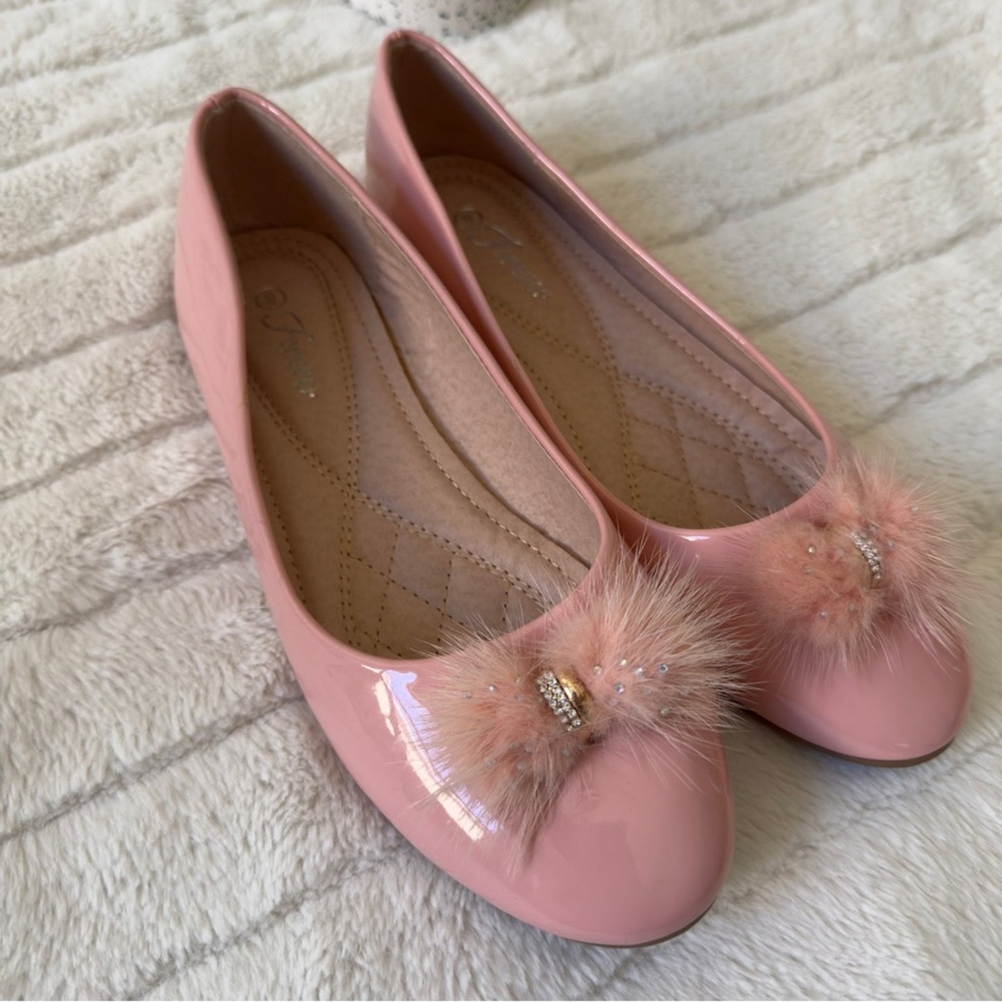 Forever Blush Flats with Rhinestone Pom Poms Ballet Y2K Girly Princess Regina 9