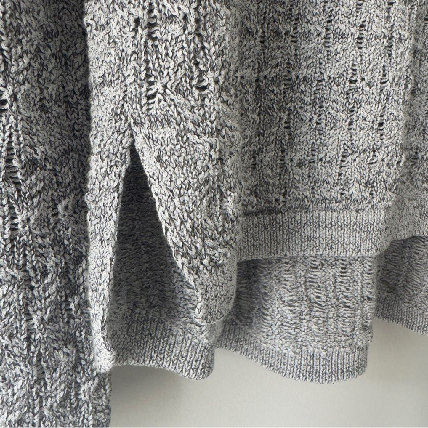 Loft Cotton Blend Cozy Gray Knit Sweater long sleeve crew neck slit high low hem