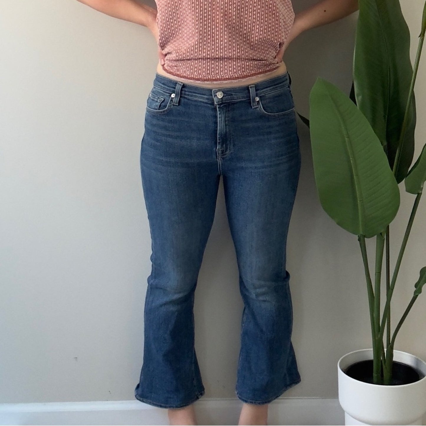 7 For All Mankind High Waist Slim Kick Jeans Dark Blue Wash Flare Jean denim EUC