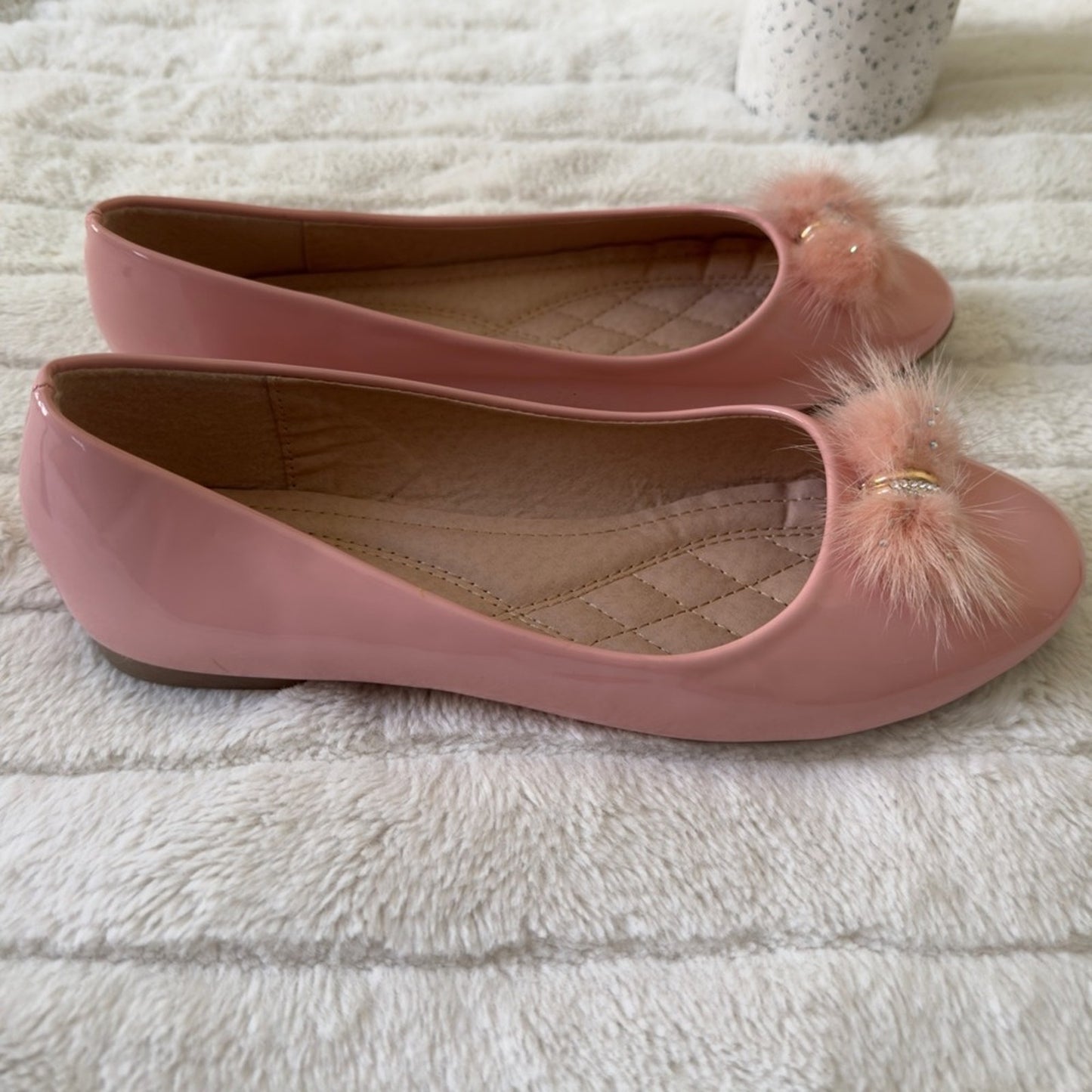 Forever Blush Flats with Rhinestone Pom Poms Ballet Y2K Girly Princess Regina 9