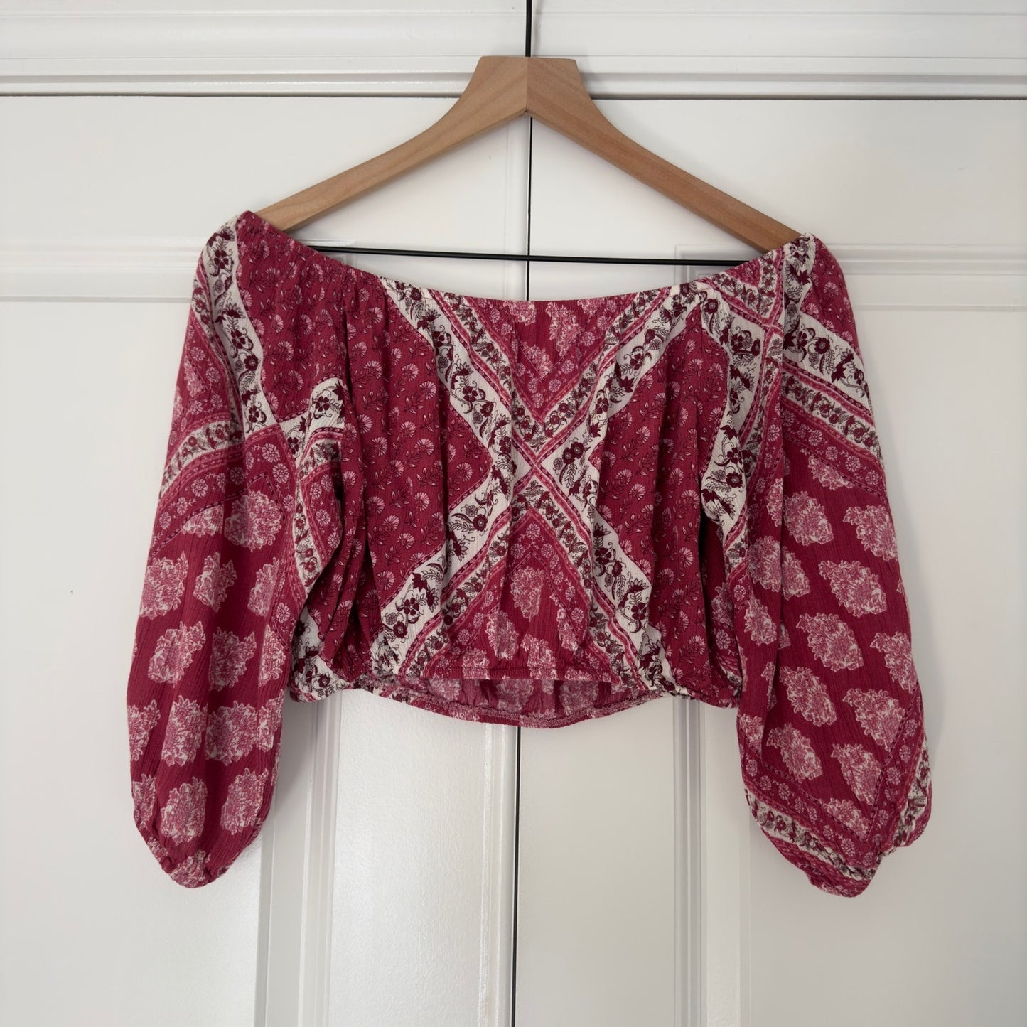 Show Me Your MuMu Lima Off the Shoulder Top 3/4 sleeve Made in USA Boho Floral M