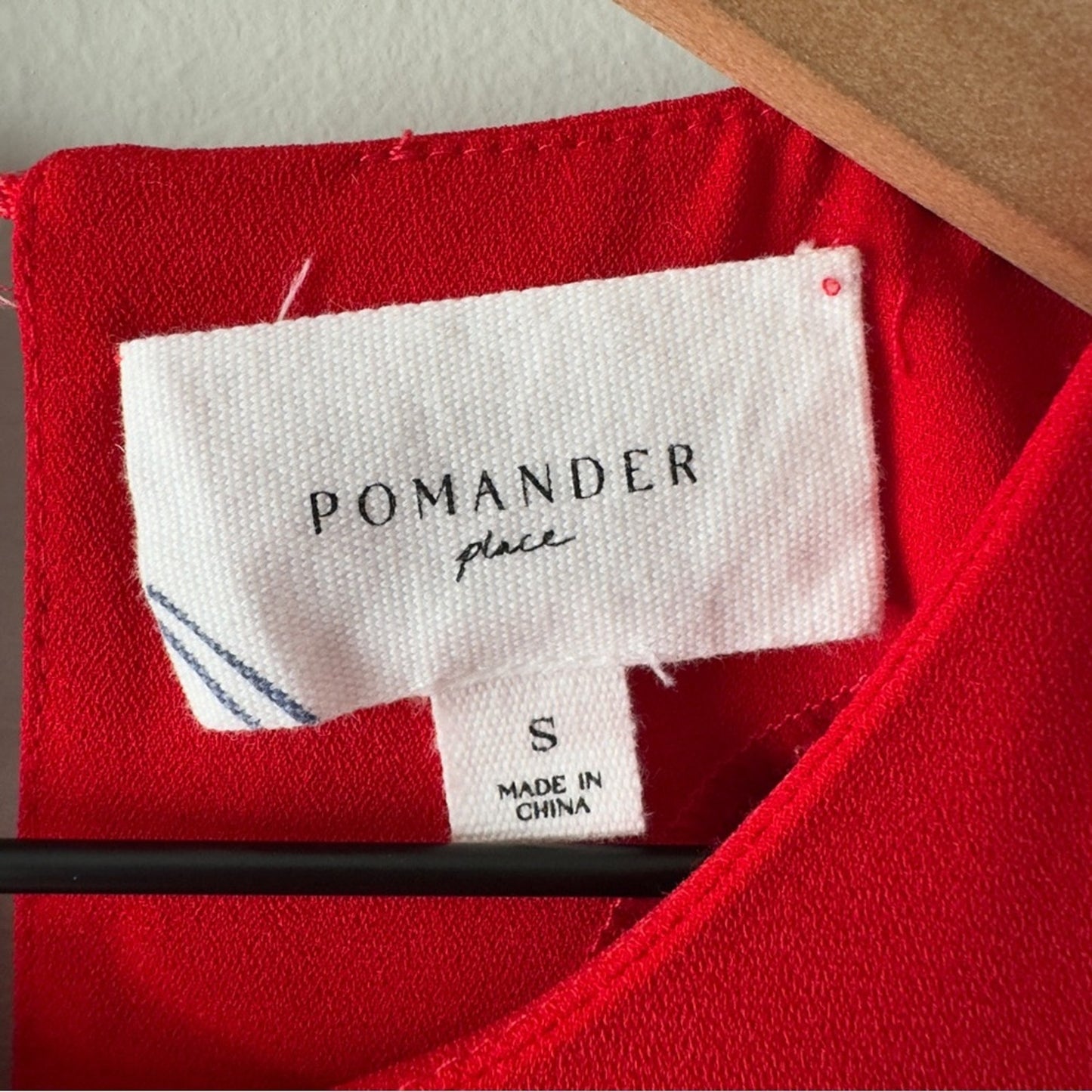 Pomander Place Carlota Peplum Blouse in Red Long Sleeve Top Ruched Flowy Keyhole