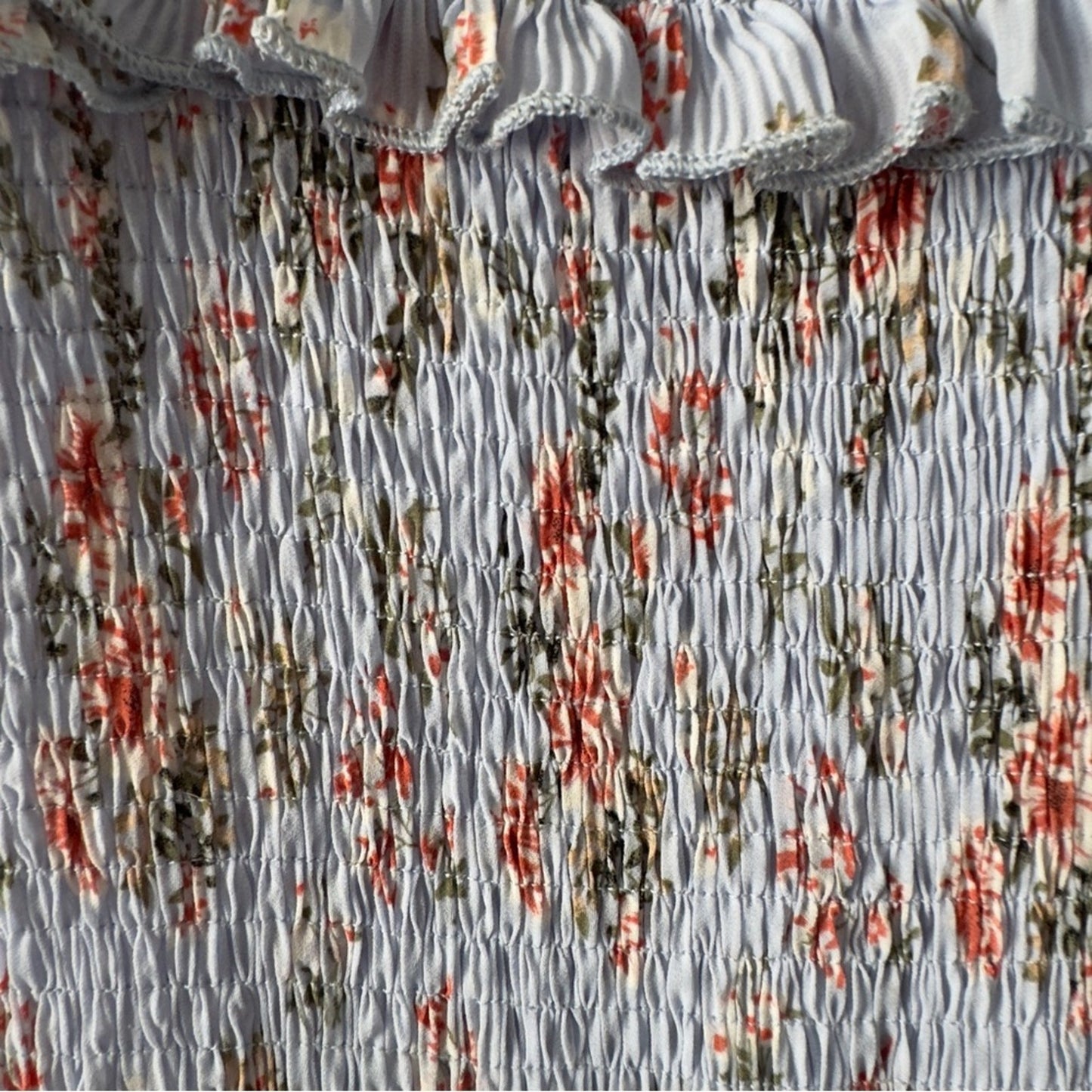 Anthropologie Mable Asher Smocked Midi Dress Blue Floral Ruffle Tiered Bodycon M