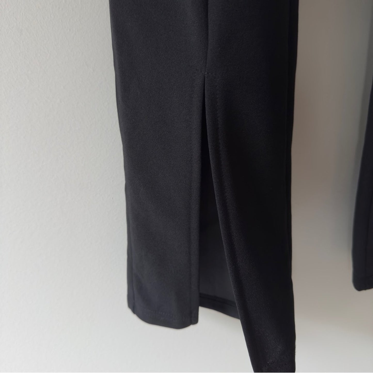 Business Casual Slit Front Leg Black Women's Pants Stretch Solid Unbranded Work