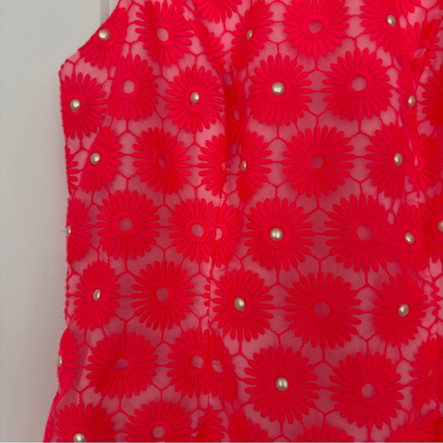 Lilly Pulitzer Fiesta Pink Floral Lace Pearl Bead Pinwheel Mini Dress Sleeveless