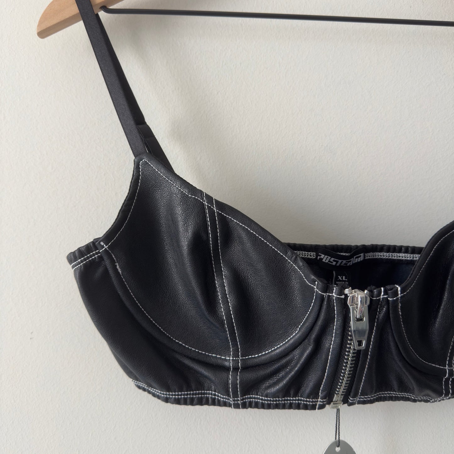Dolls Kill Poster Grl Call the Shots Zip Bralette Vegan Leather Spaghetti Straps