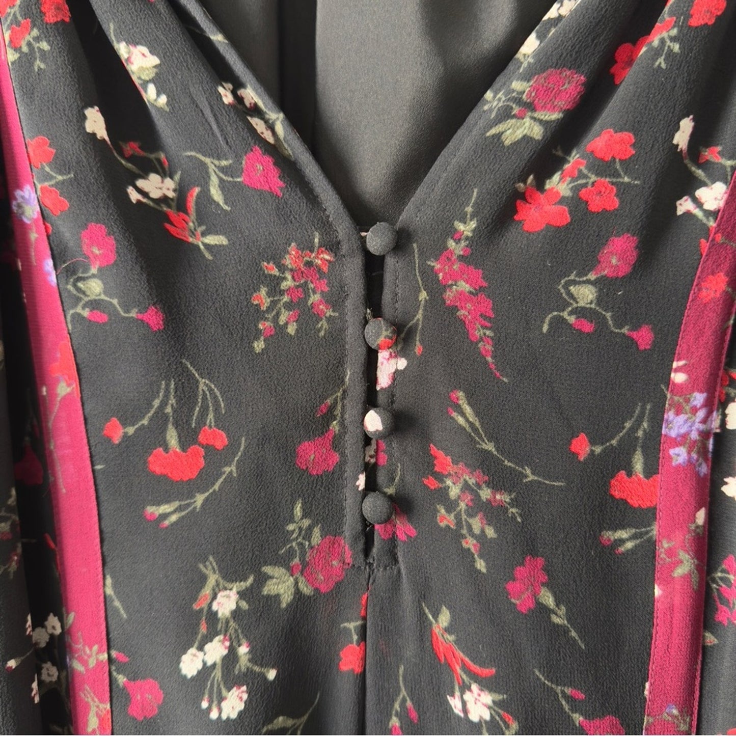 Joie Elegant Silk Dress smocked drop waist black red floral button up lined EUC