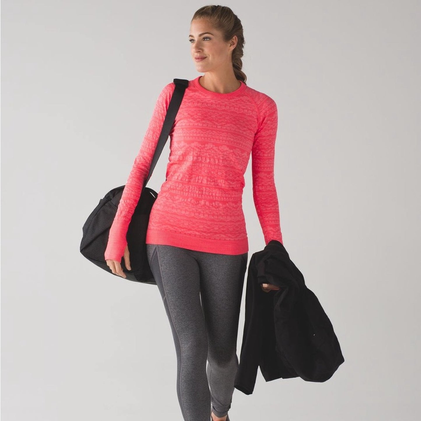 Lululemon Rest Less Pullover in Heathered Electric Coral Athletic Top Thumbholes