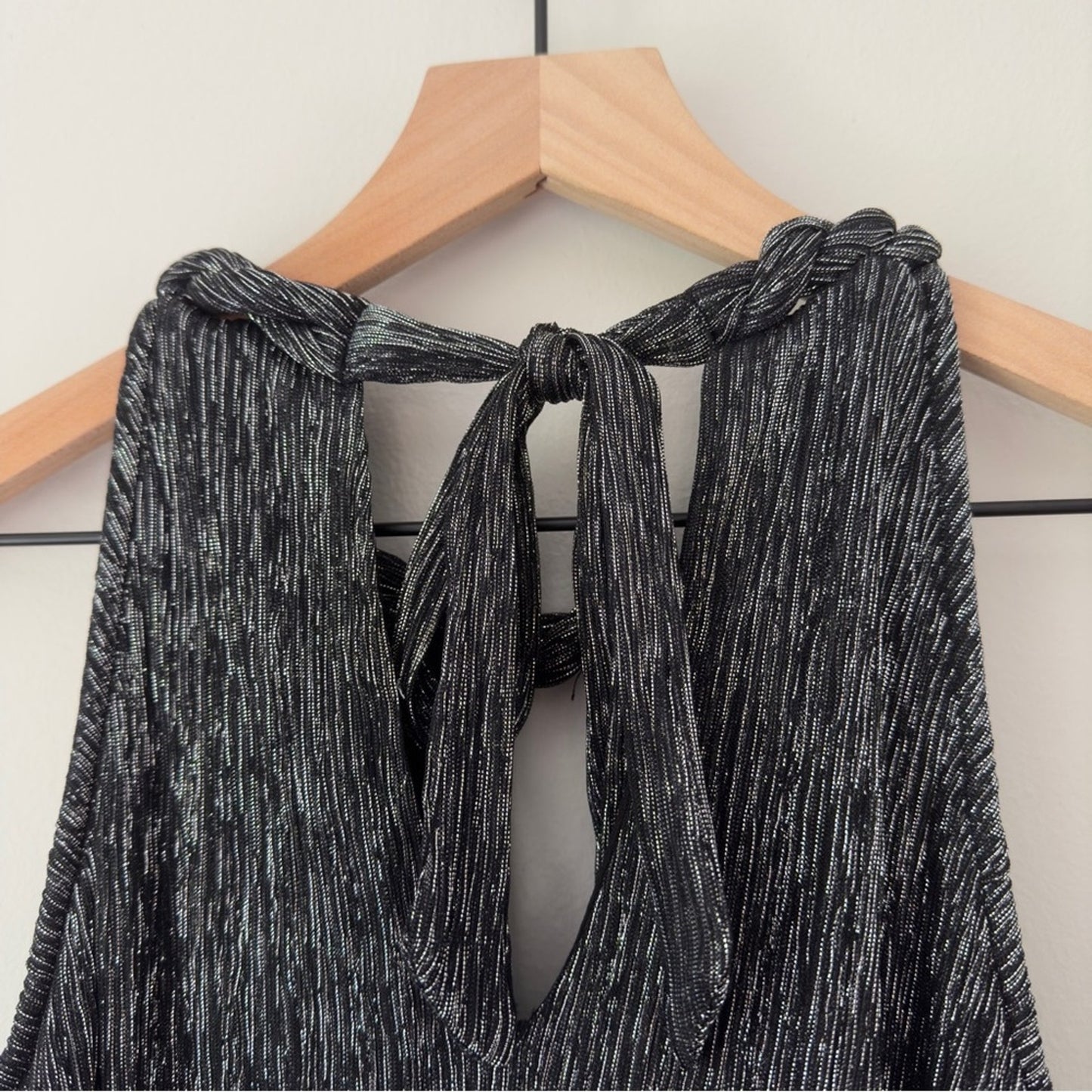 Ella Moss Twisted Keyhole Neckline Shimmer Tiered Mini Dress Sleeveless Flowy XS