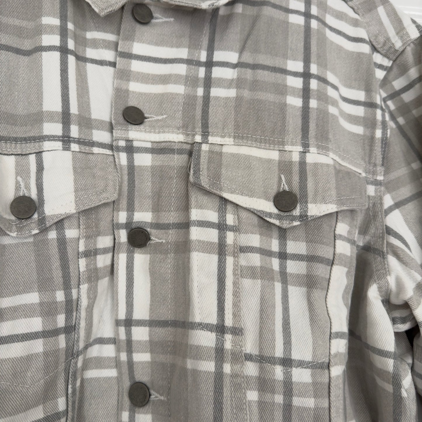 Princess Polly Brielle Denim Jacket in Beige Check Plaid Button Down 100% Cotton