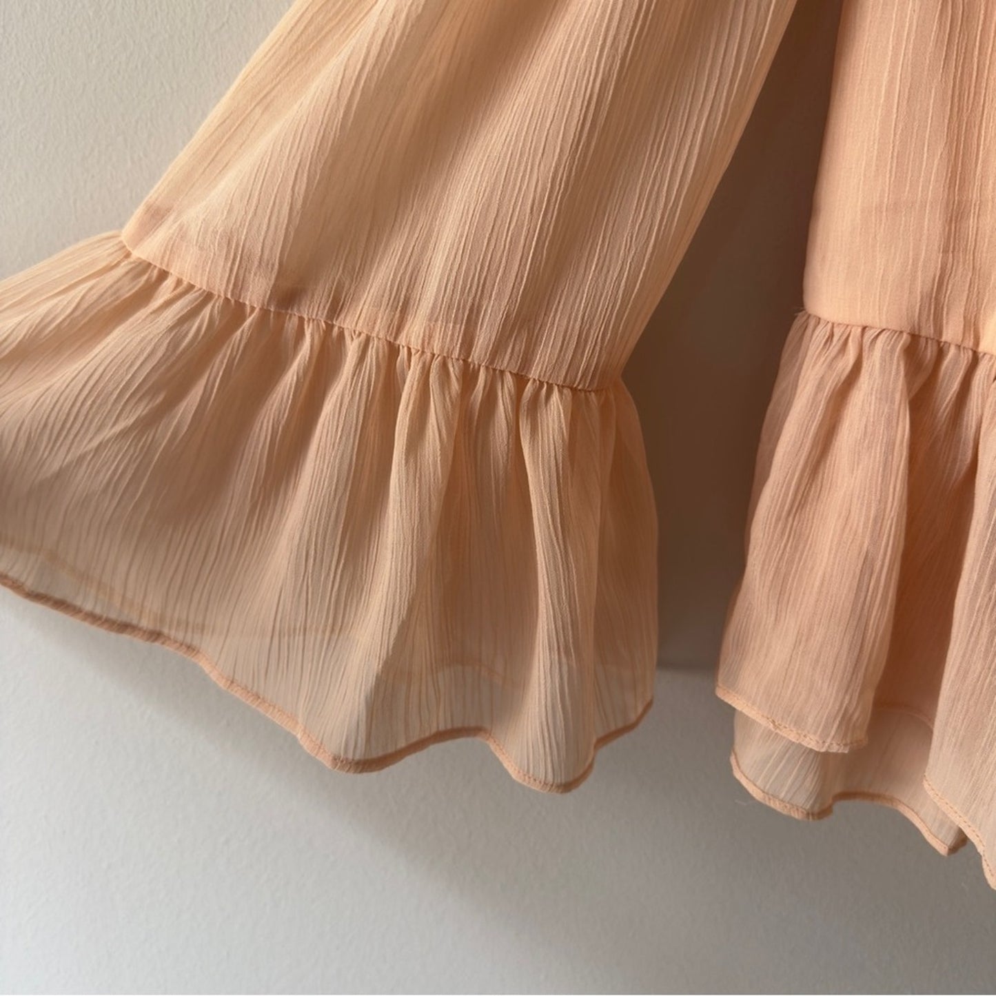 Revolve Lovers + Friends Cold Shoulder Pink Orange Ruffled Bell Sleeve Blouse M