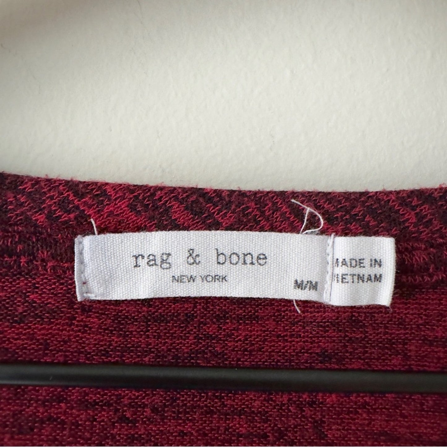 Rag & Bone Heathered Red Black Long Sleeve Top Crew neck tight knit stretch M