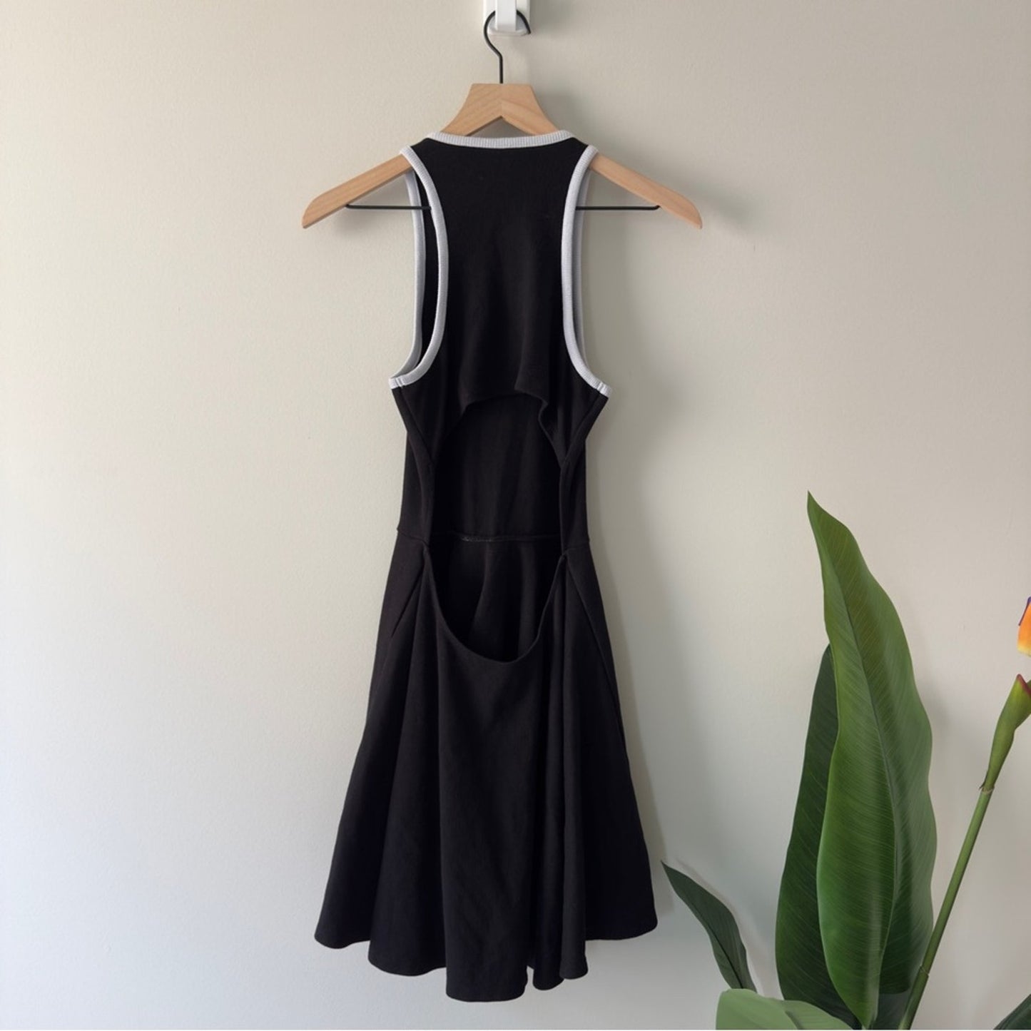 Anthropologie Daily Practice Cutout Back Black White A-Line Mini Dress Athletic