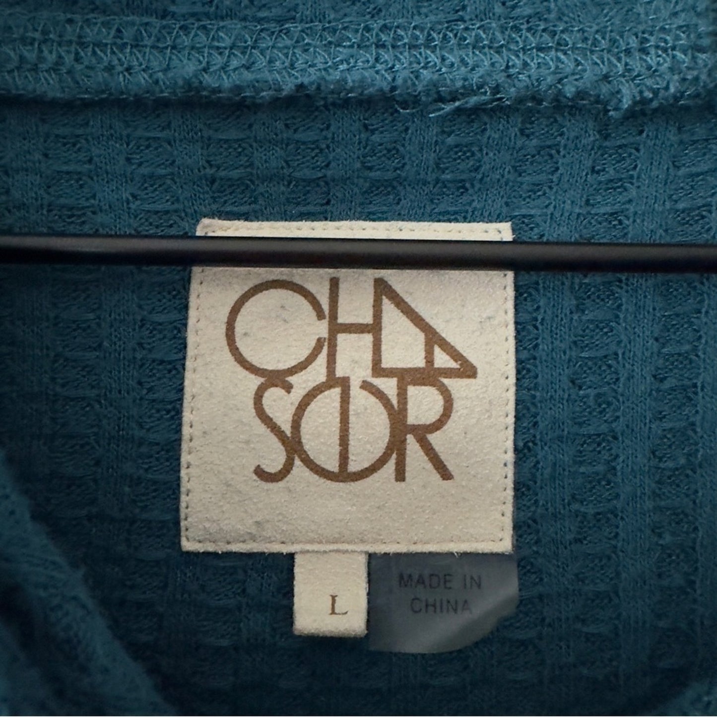 Revolve Chaser Teal Hooded Sweater Top Waffle Knit pullover long sleeve hood L