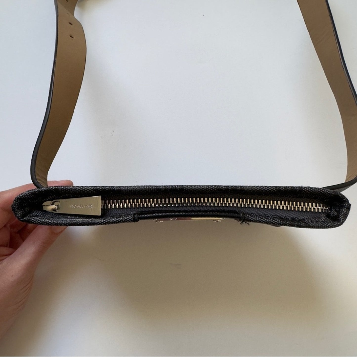Michael Kors NWOT Black gray belt Bag Fanny pack MK zipper adjustable size L/XL