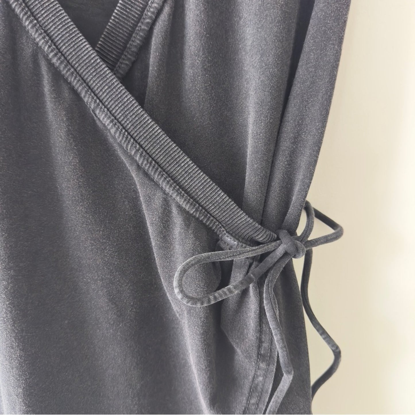 Daily Practice by Anthropologie Montauk V-Neck Dress Black Wrap Mini Cotton Tie