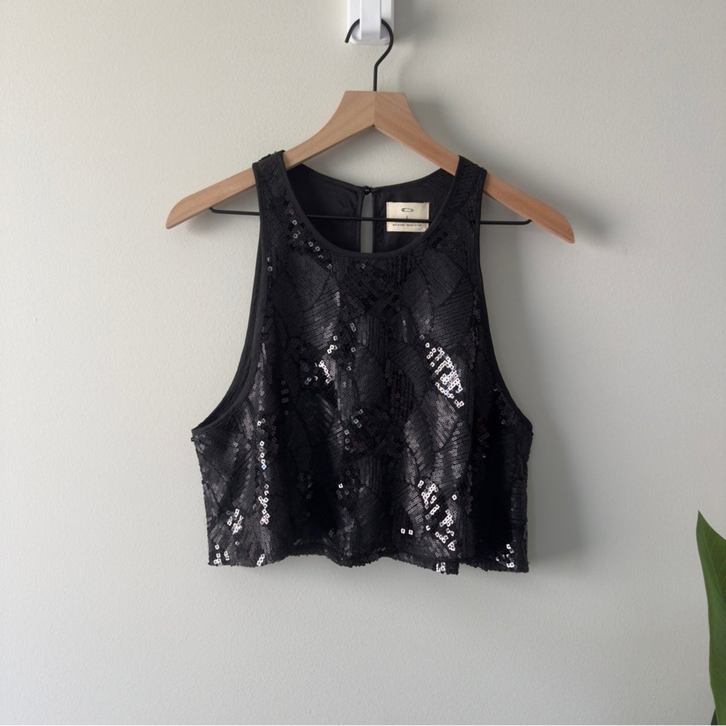 Anthropologie Pins and Needles Black Sequin Crop Tank Top sleeveless cropped NWT