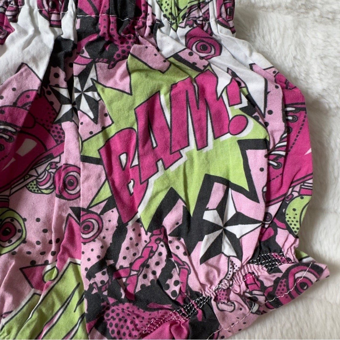 Handmade Bam! Roller Skate Pink Green Graphic Print Baby Girl bloomers shorts