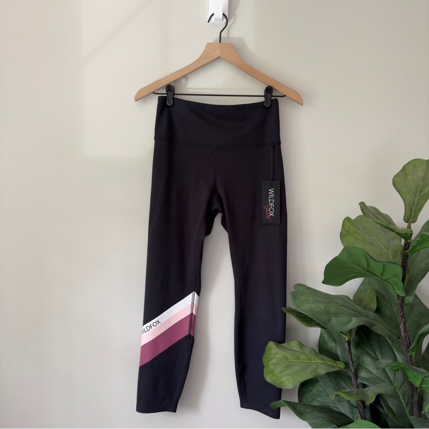 Wildfox Sweat Athletic Leggings High Rise Stretch Skinny Logo Stripes Leg Active