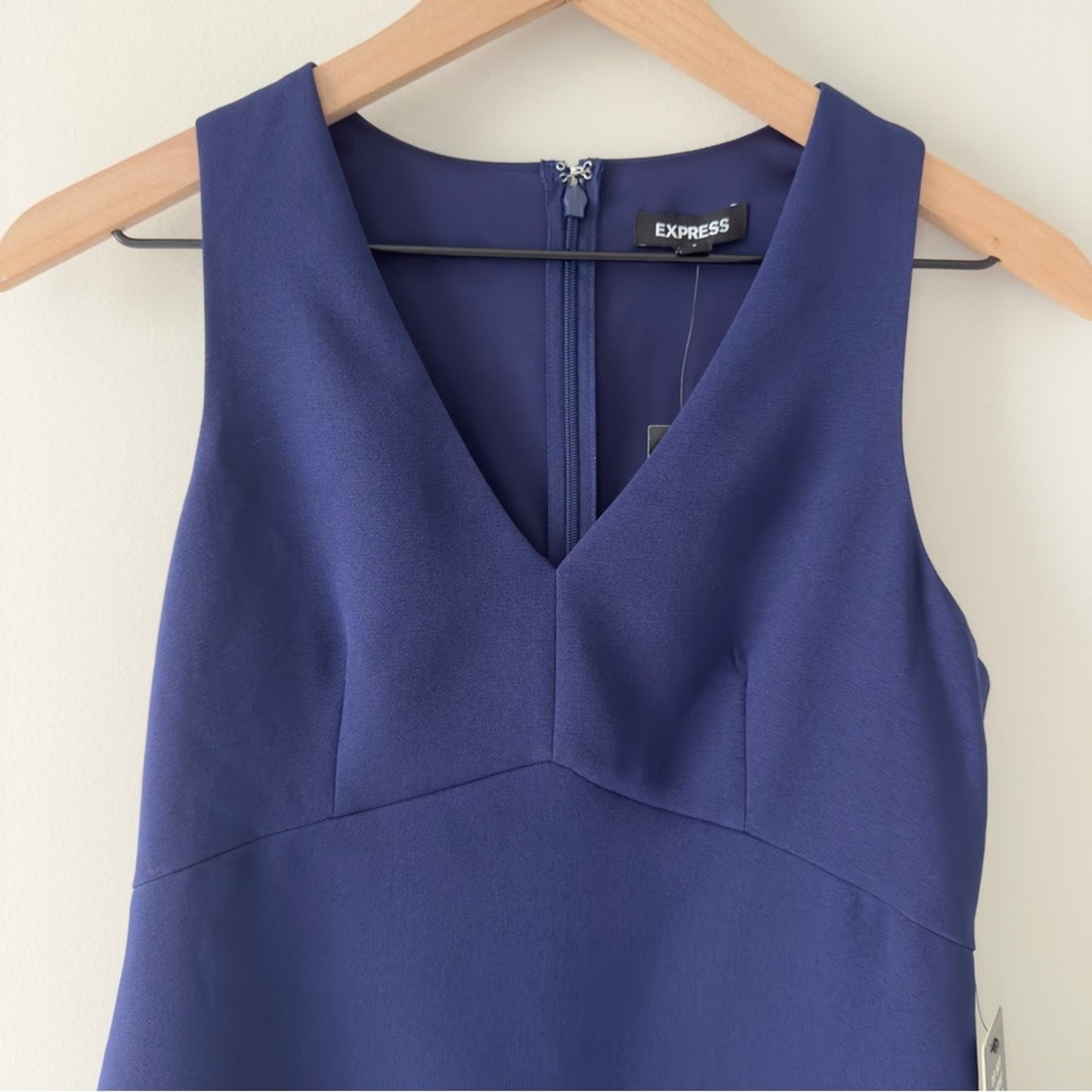 Express Blue asymmetric Ruffled hem Sheath Dress zip up back sleeveless V-neck 4