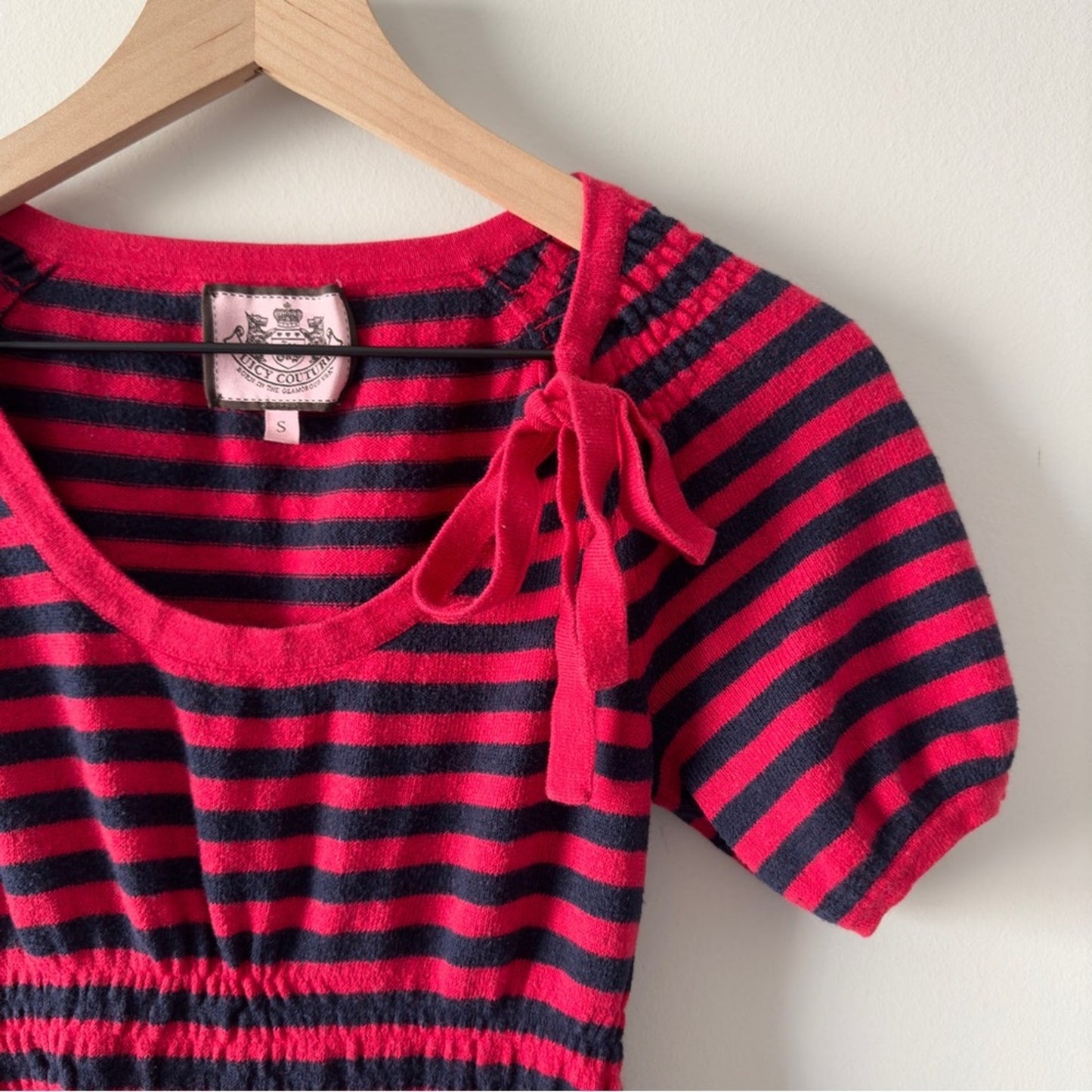 Juicy Couture Vintage Y2K Babydoll Cotton/Silk/Cashmere Sweater Top Striped Bow