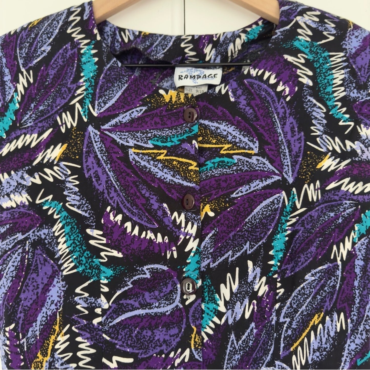 Vintage 90s Rampage Button Down Midi Dress 1990s Print Shoulder Pads VTG 9/10