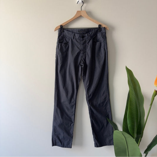 Theory Men's Button Fly Pinstripe Chinos Dark Blue Navy White Belt Loops Pockets