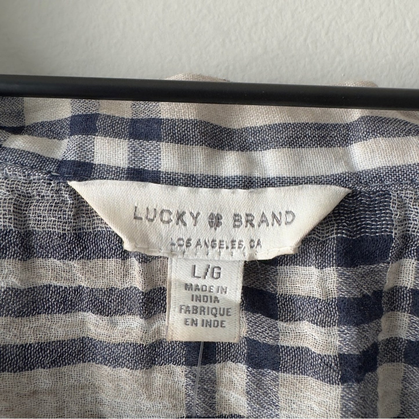 Lucky Brand 100% Cotton Navy gray Beige Plaid Button-Down Shirt Short sleeve NWT