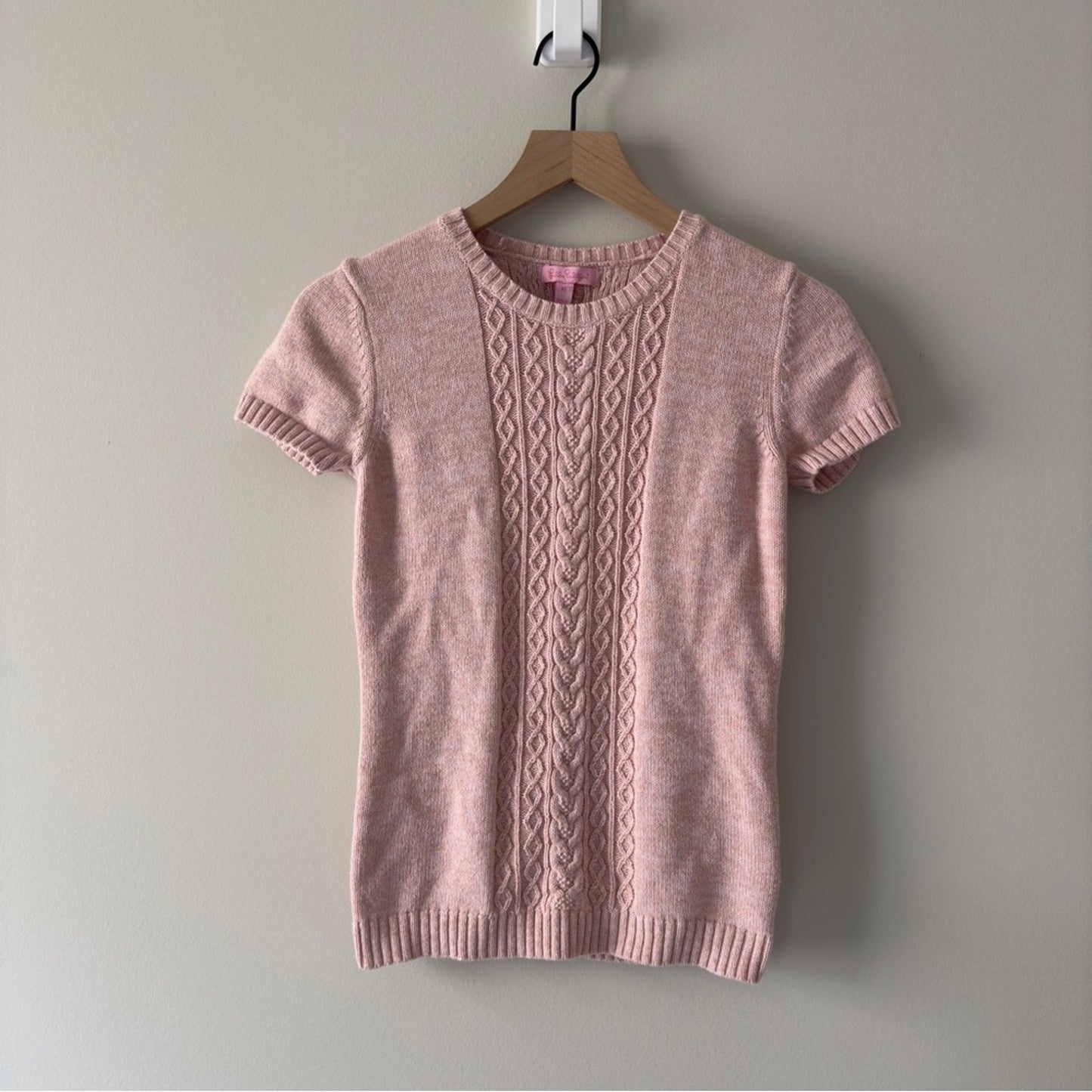 Lilly Pulitzer Pink Cable Knit Short Sleeve Sweater cotton/dehaired angora blend