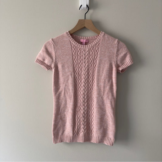 Lilly Pulitzer Pink Cable Knit Short Sleeve Sweater cotton/dehaired angora blend
