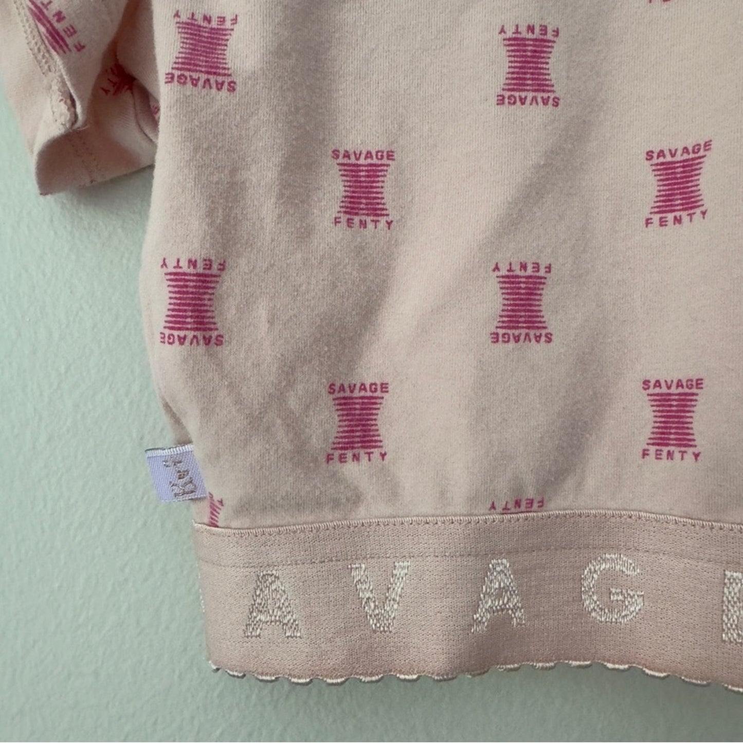 Savage X Fenty Cotton Jersey Crop Top Pink Ash X Link Print Short Sleeve Stretch