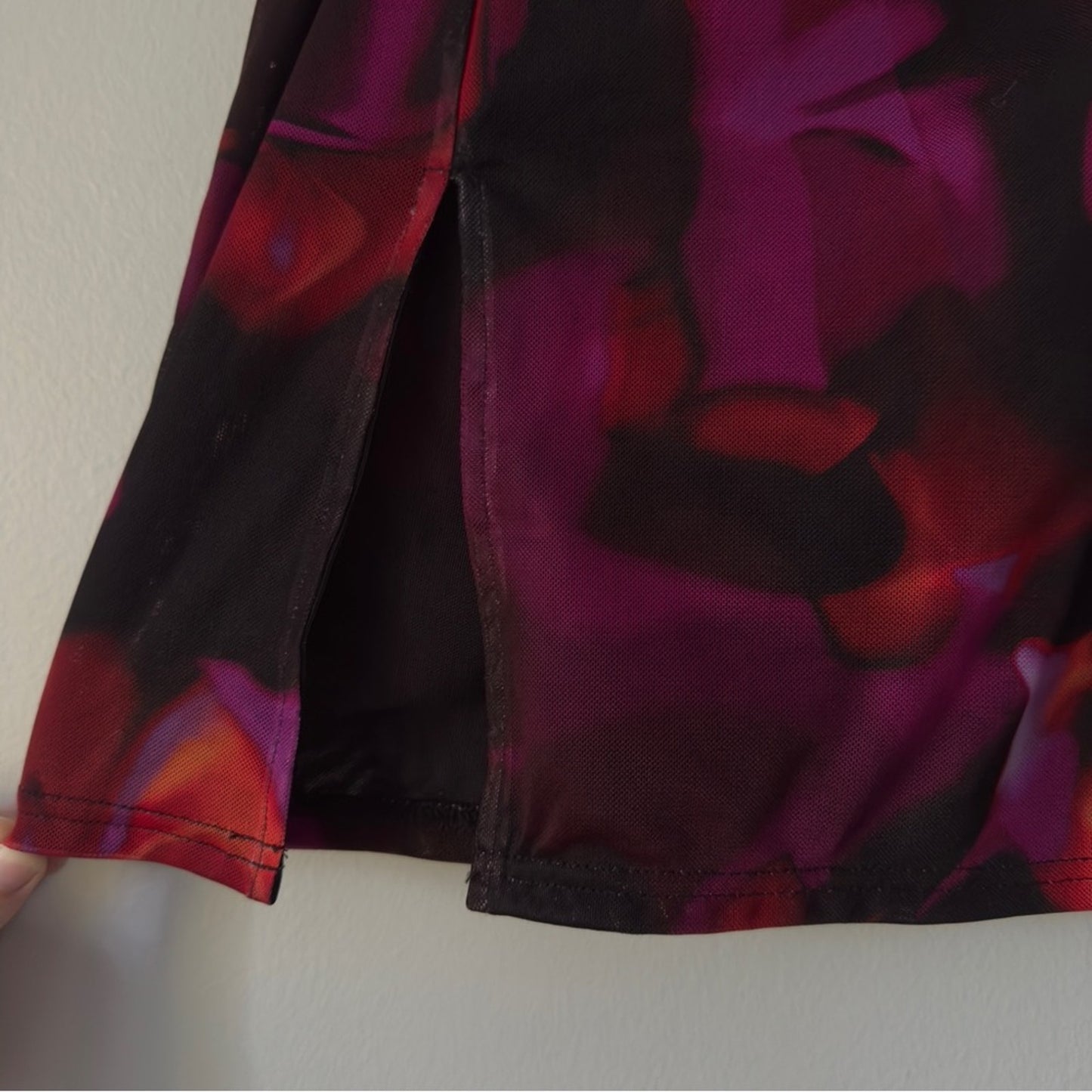 White Fox Mesh Slit Hem Front Mini Skirt Zipper Zip Up Back Stretch Sexy Short