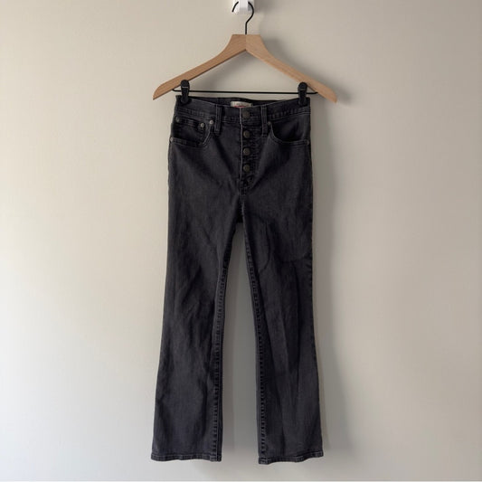 Madewell Cali Demi-Boot Jeans gray button fly stretch pockets cotton blend logo