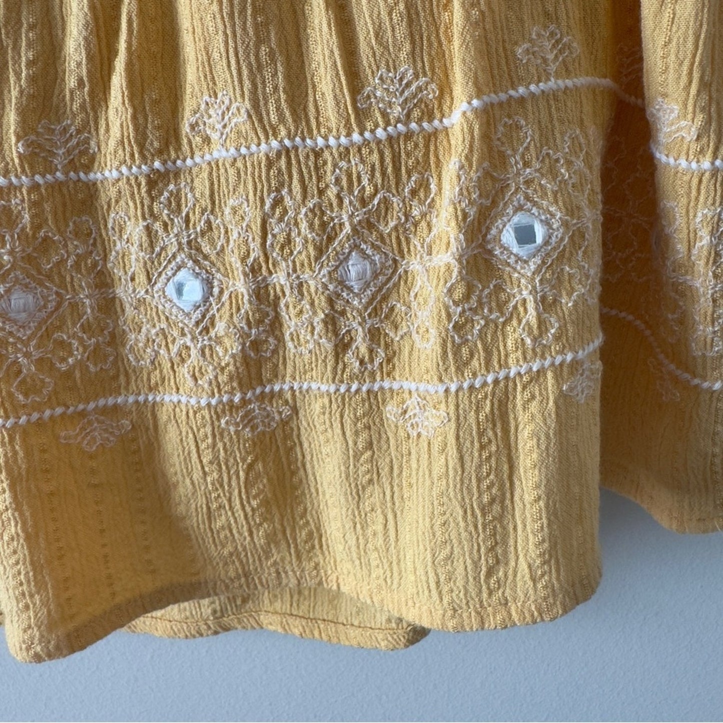 American Eagle Outfitters Strapless Crop Top Yellow White Smocked Tube Top Crop