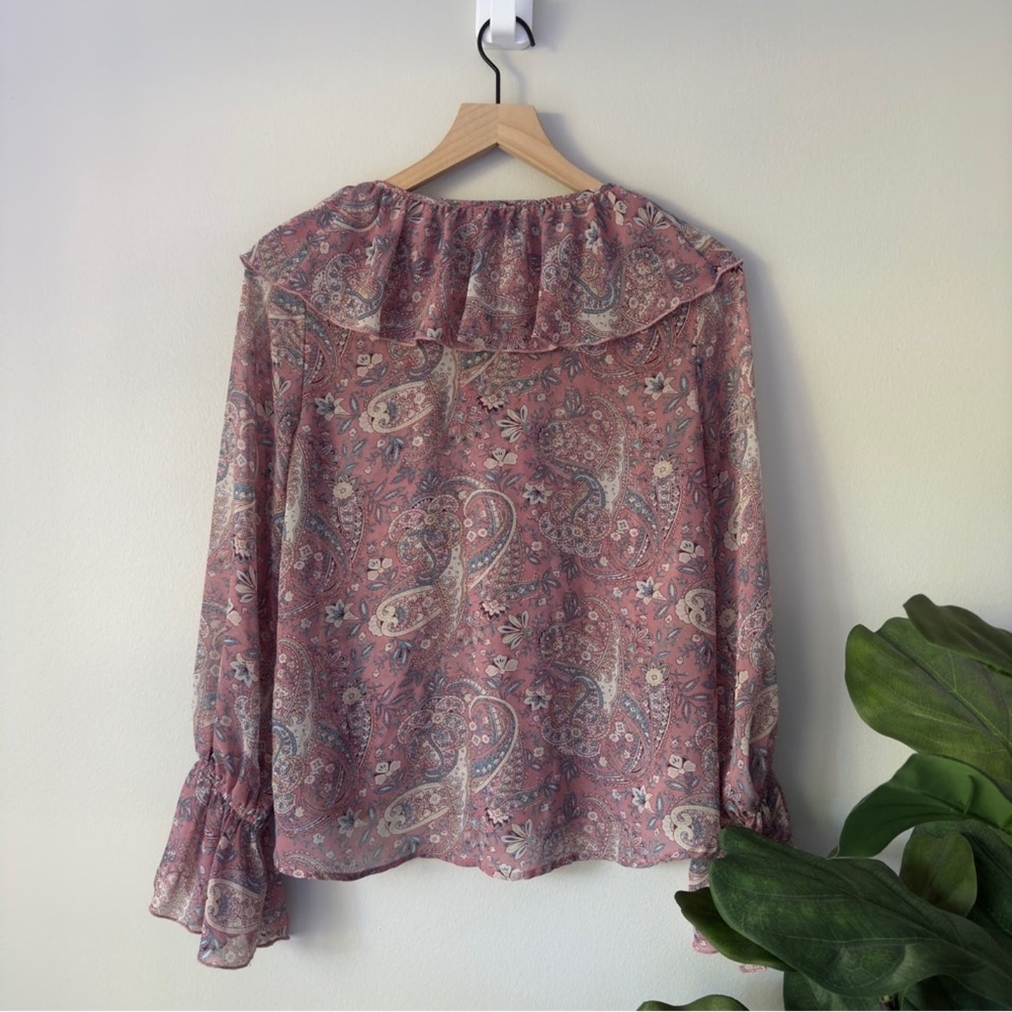 Show Me Your MuMu Sheer Long Sleeve Peasant Top Floral Paisley Lace Up Neckline