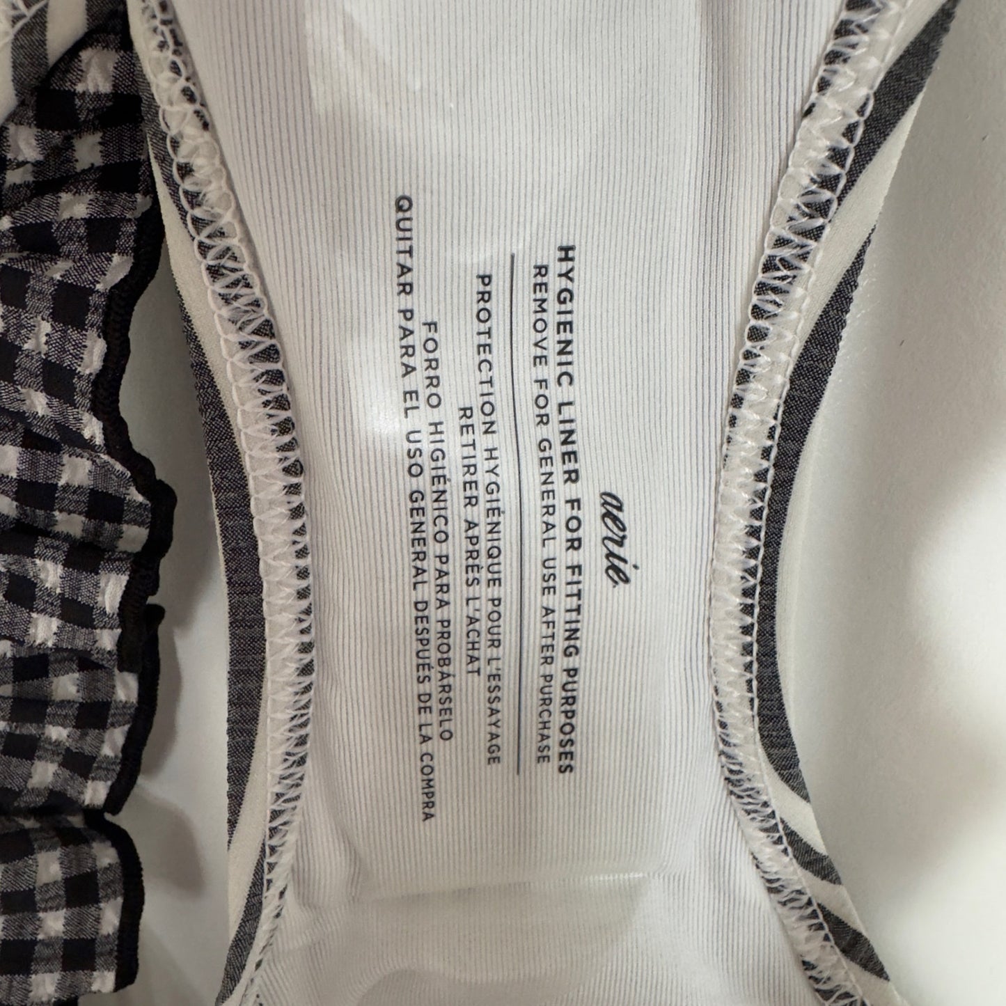Aerie Bikini Swimsuit Set Triangle Top Striped Ruffle Bottom Black White Padding