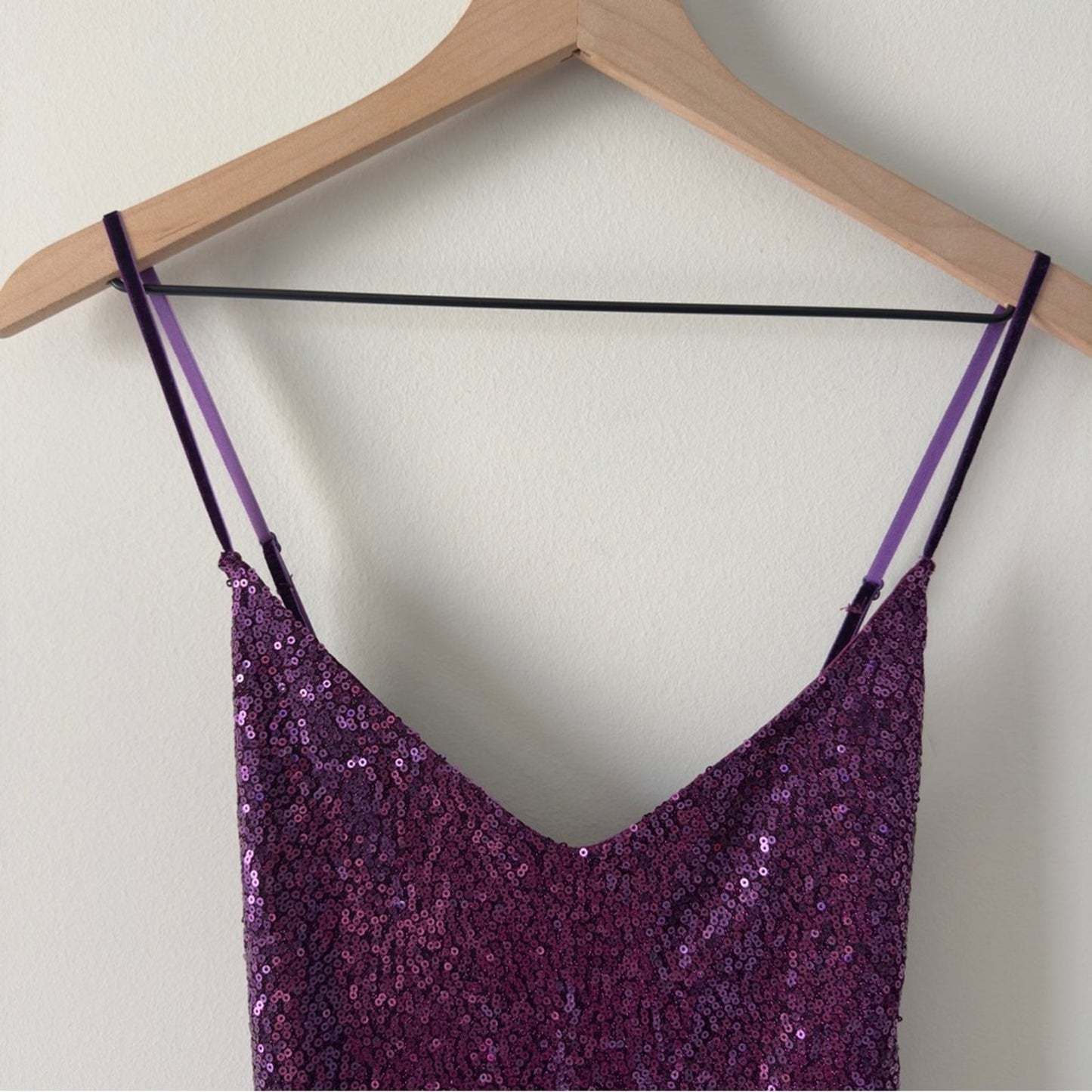 Betsey Johnson Purple Sequin spaghetti strap Sleeveless Bodycon mini Dress slit