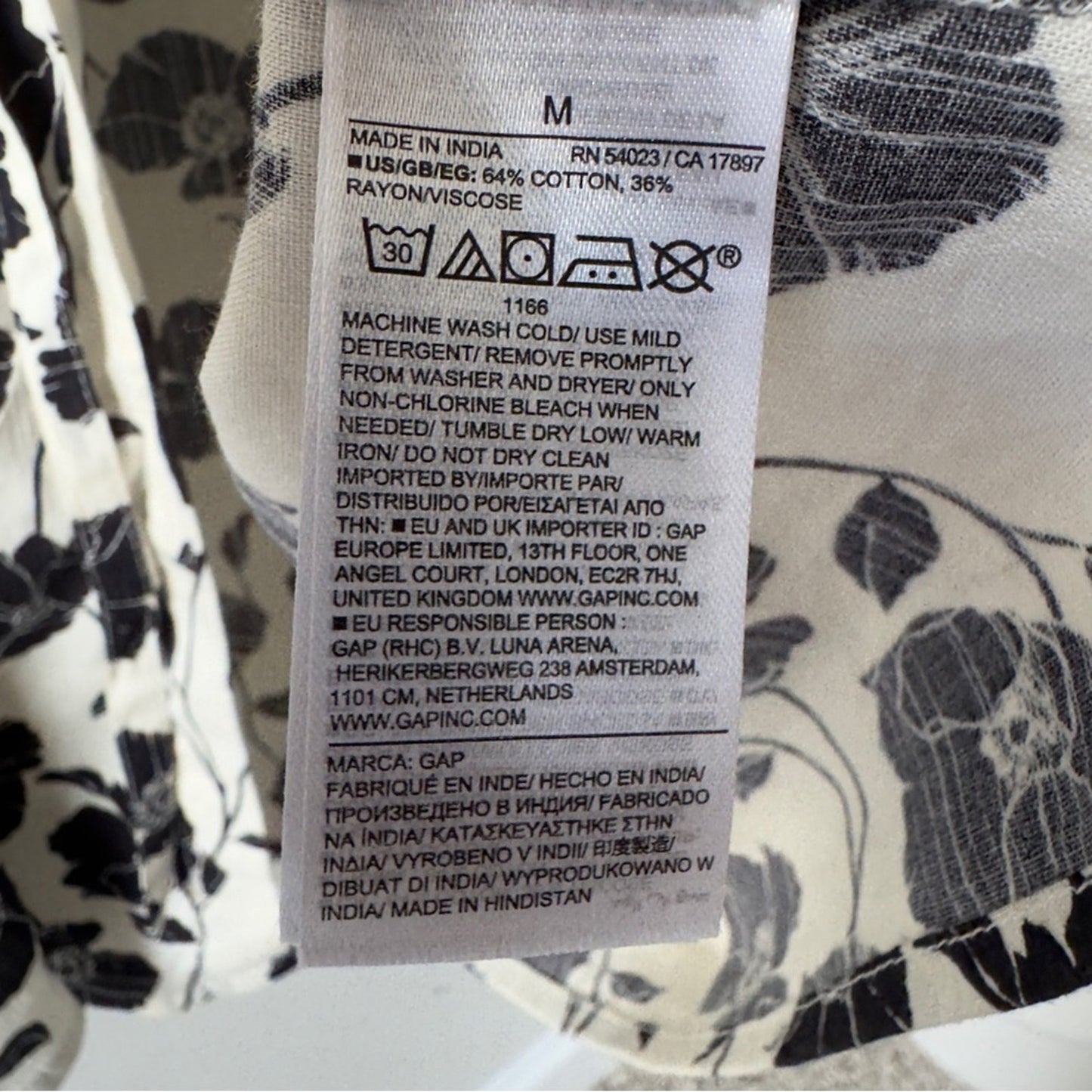 GAP Tie-Waist Scoopneck Midi Dress in White Black Floral Button Down Front M NWT