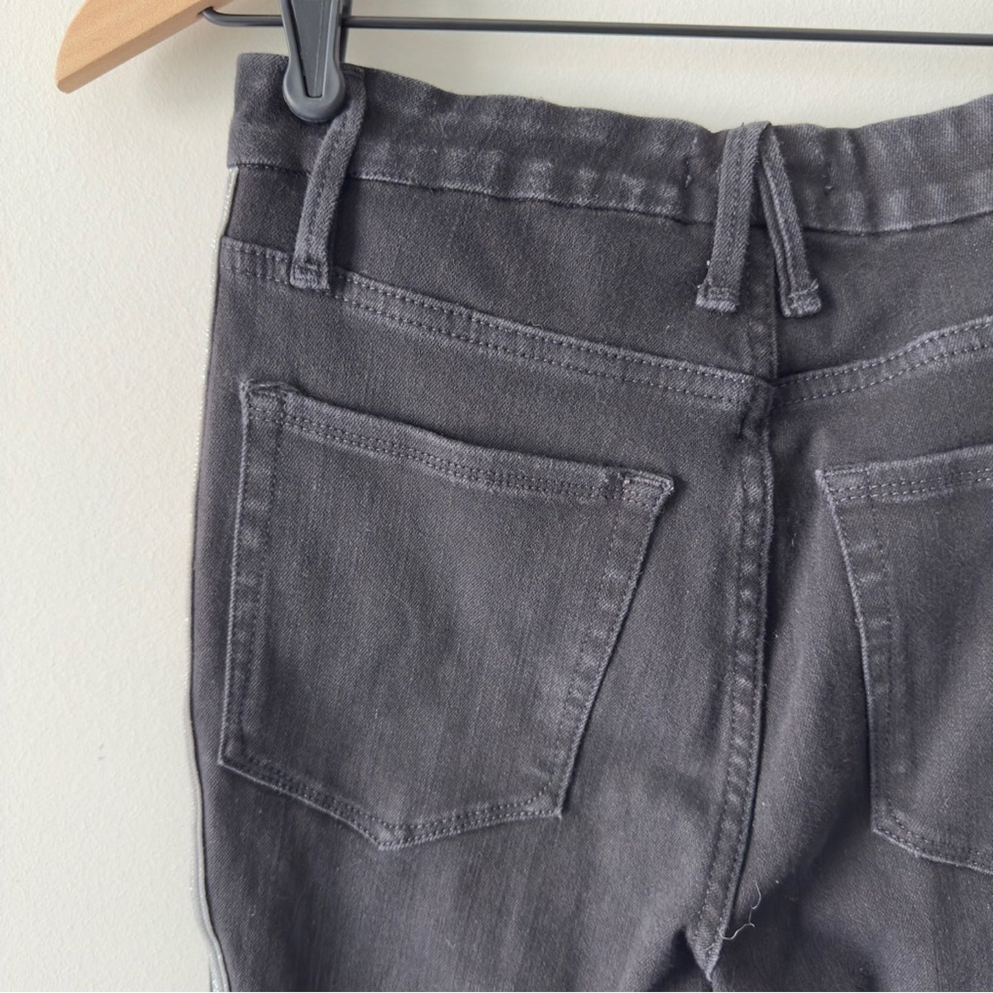 Good American Good Legs Black Skinny Jeans silver sparkle Side Stripes stretch 6