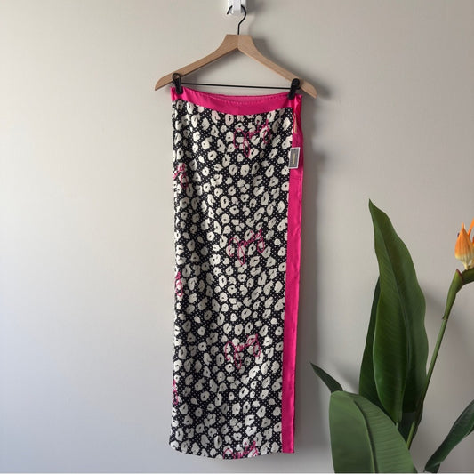 Juicy Couture 100% Silk Scarf Leopard Animal Print Y2K Pink Black 30” x 80” NWT
