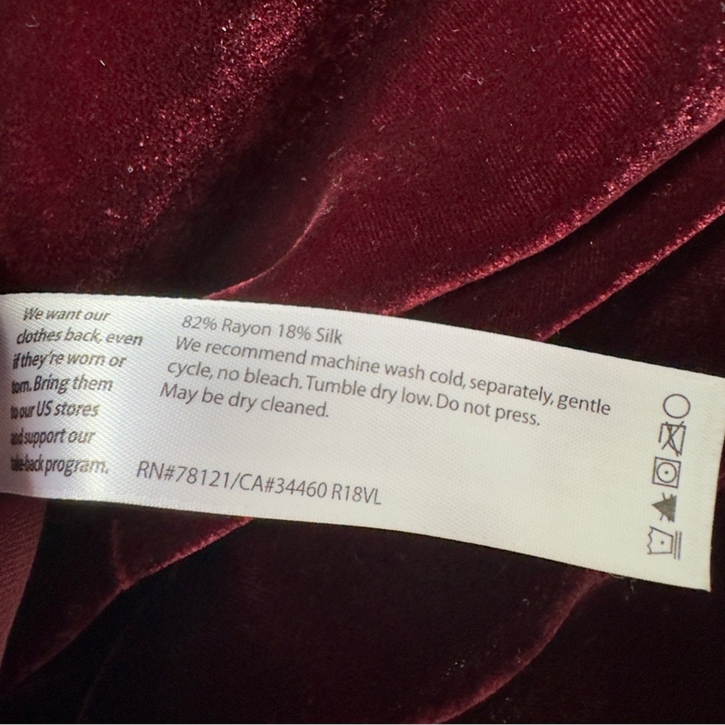 Eileen Fisher Burgundy Red Velvet Short Sleeve Top Holiday Christmas Button Soft