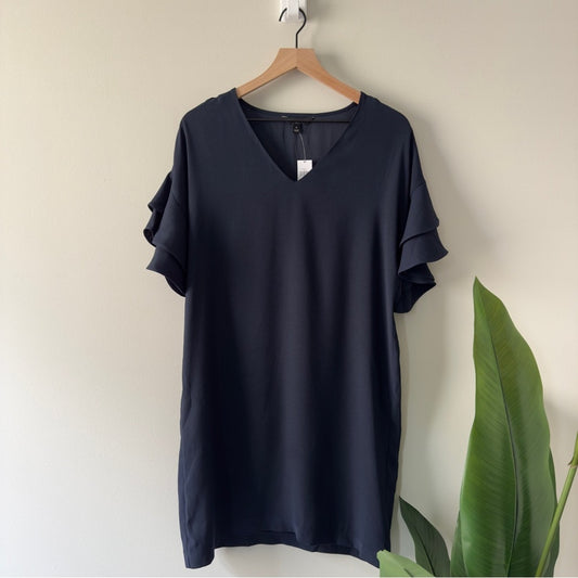 Banana Republic Navy Blue Ruffle Short Sleeves Dress crepe v-neck knee length 4