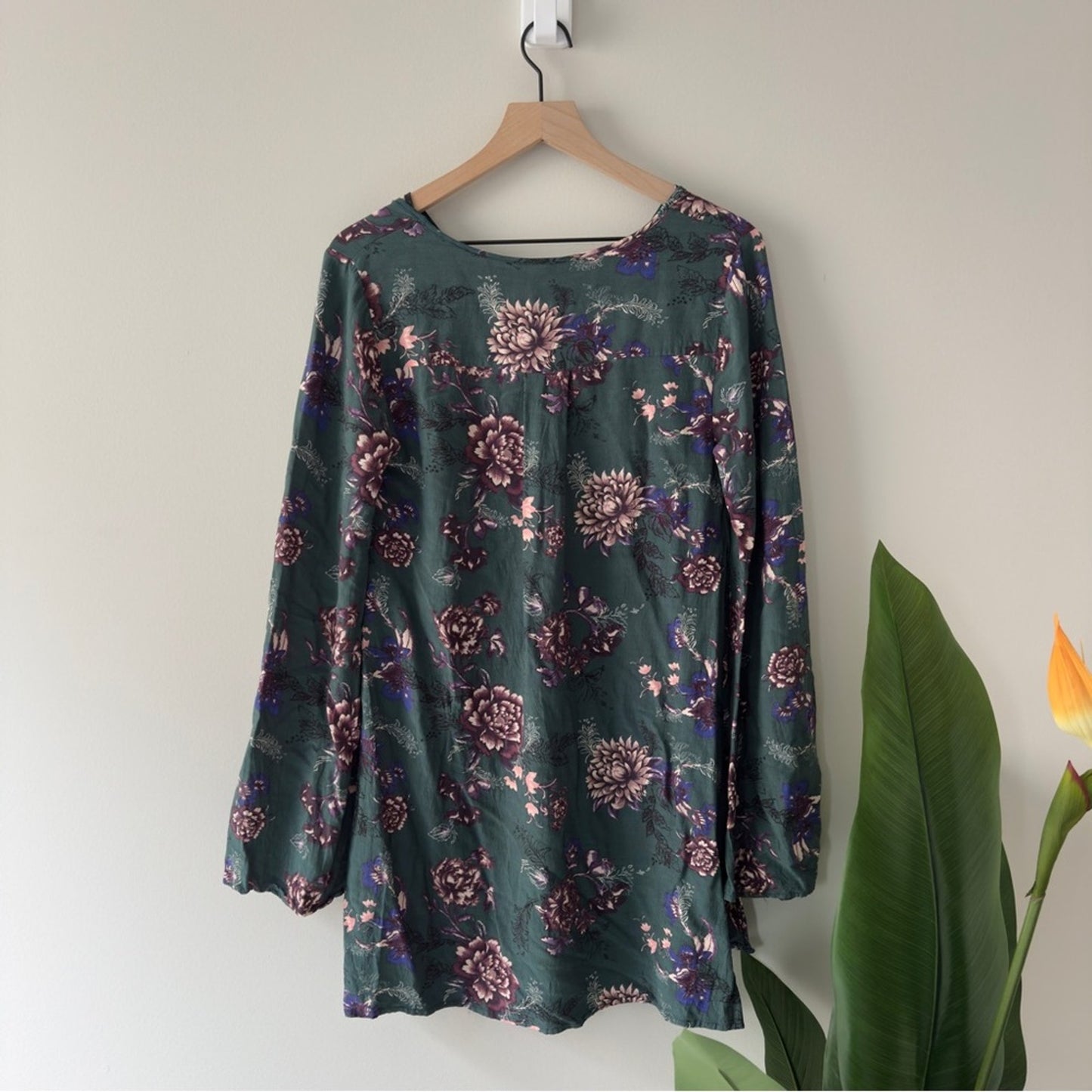 Free People Heart Beat Tunic Dress Boho Floral Long Bell Sleeve floral bohemian