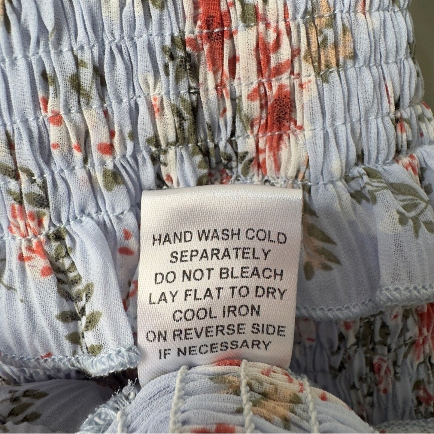 Anthropologie Mable Asher Smocked Midi Dress Blue Floral Ruffle Tiered Bodycon M