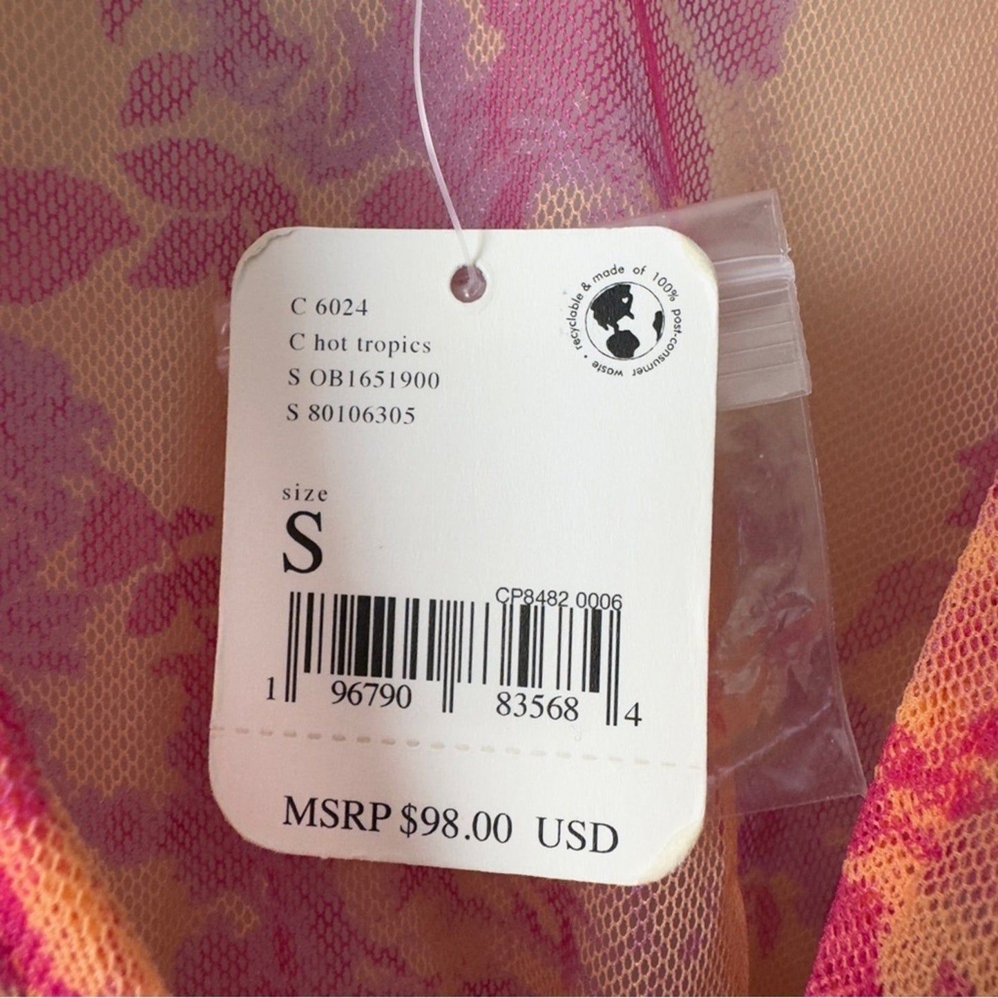 Free People Sugar Top in Hot Tropics Floral Pink Orange Top Fairycore Button NWT