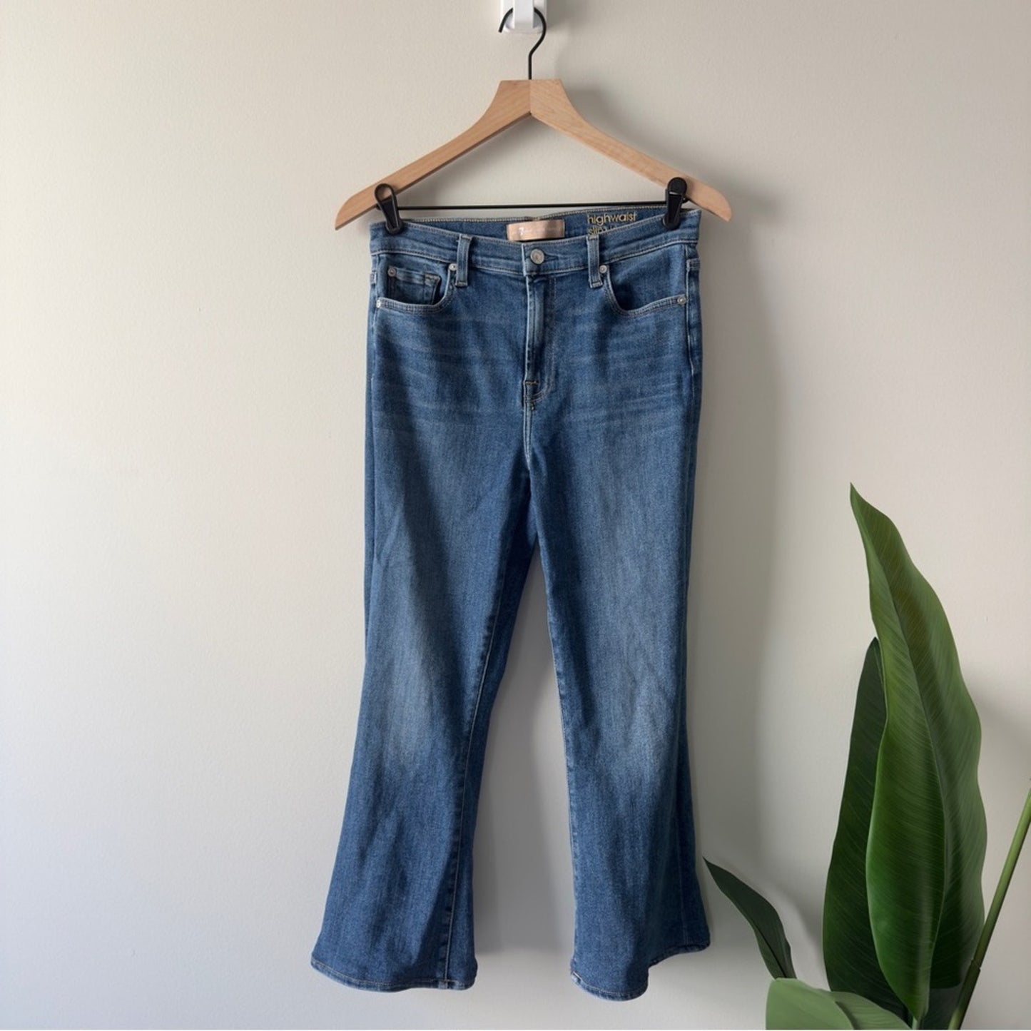 7 For All Mankind High Waist Slim Kick Jeans Dark Blue Wash Flare Jean denim EUC