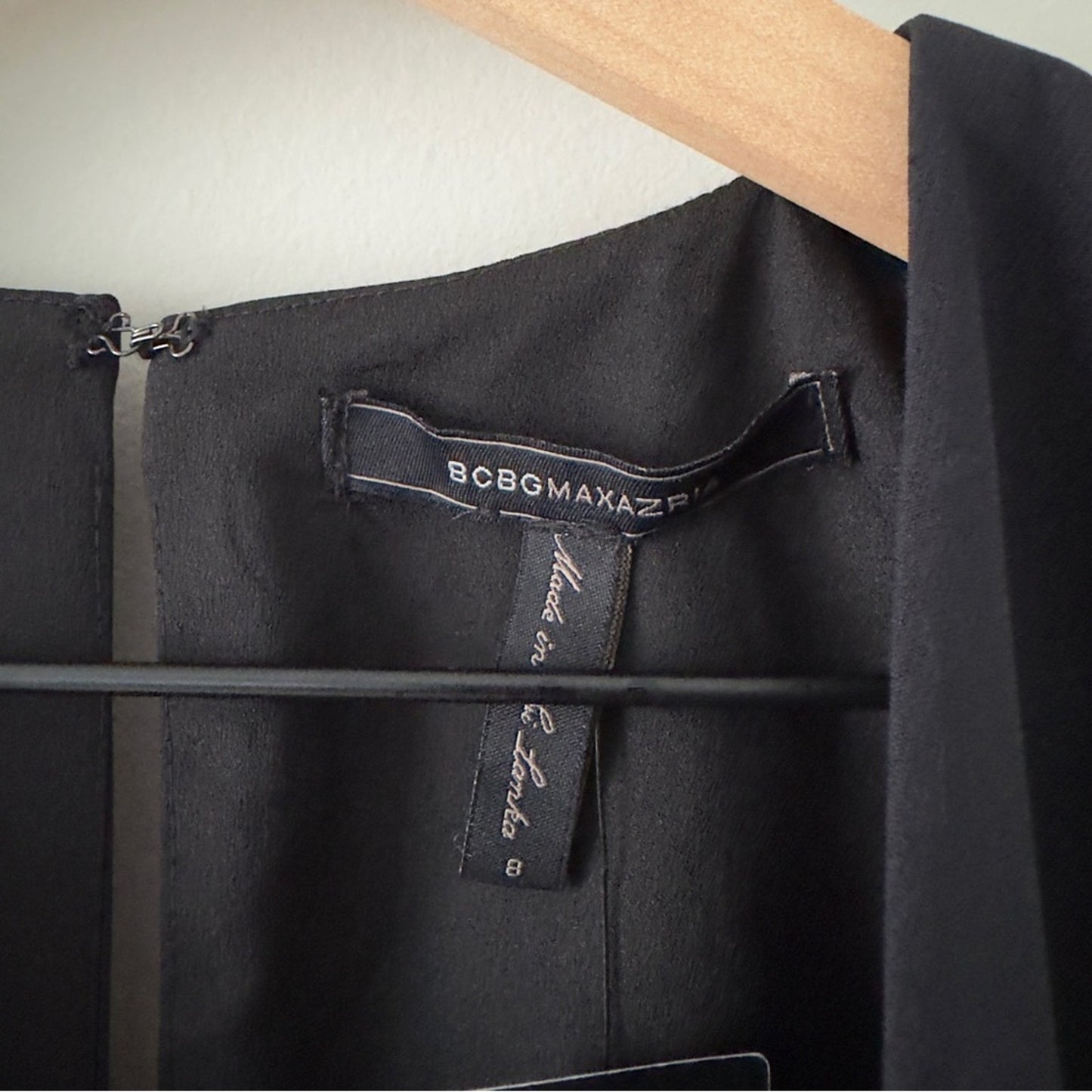 BCBGMaxAzria Black V-Neck Faux Wrap Mini Dress Sleeveless Solid Business casual