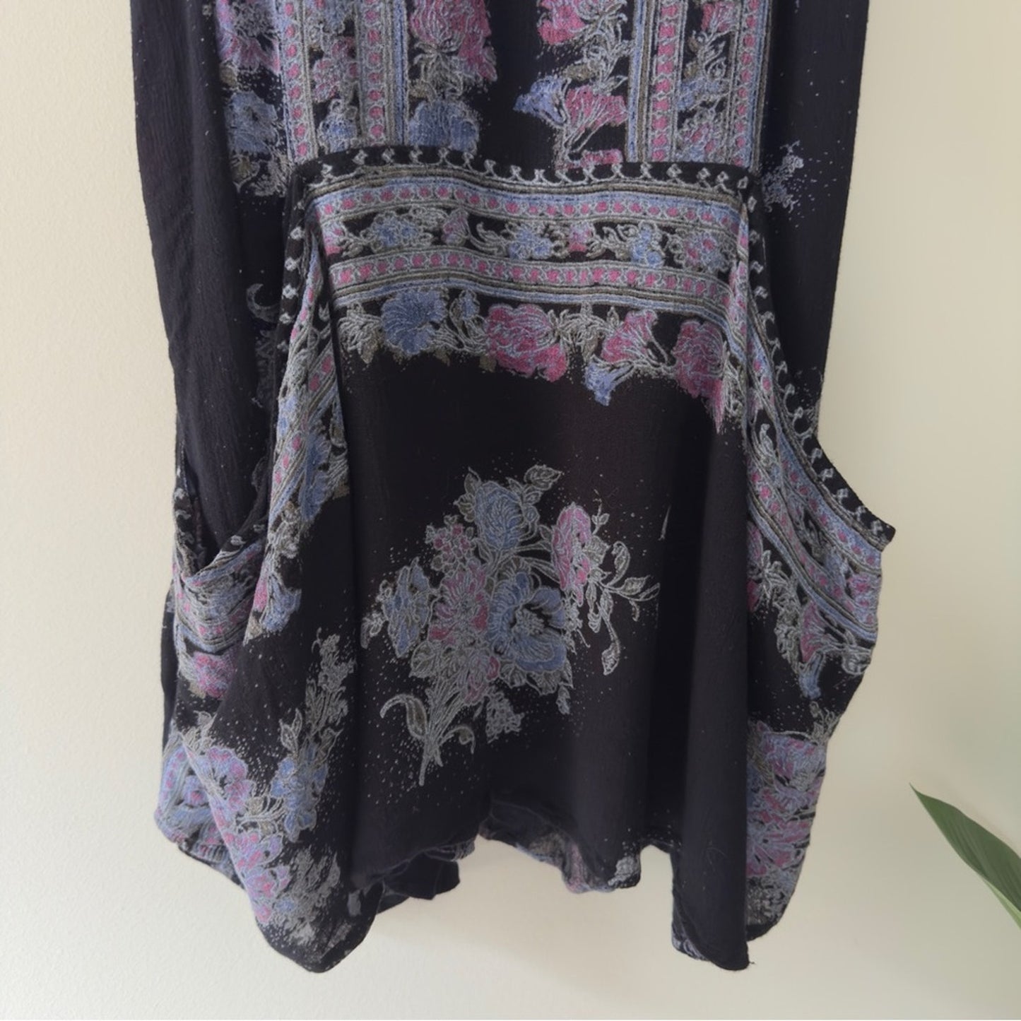 Free People Paradise Song Dress Black Floral Sleeveless mini pockets bohemian S